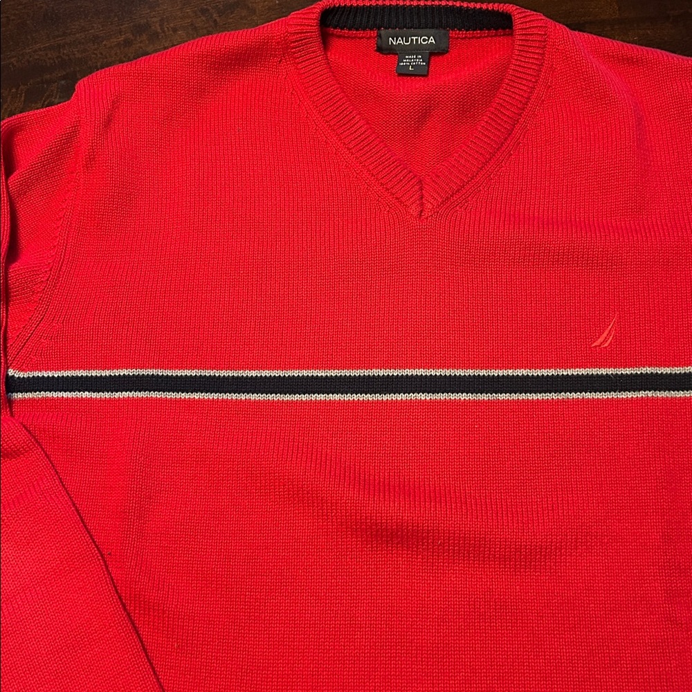 Nautica Red V-Neck Sweater